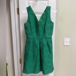 J. Crew Bright Green Textured V-Neck Dress